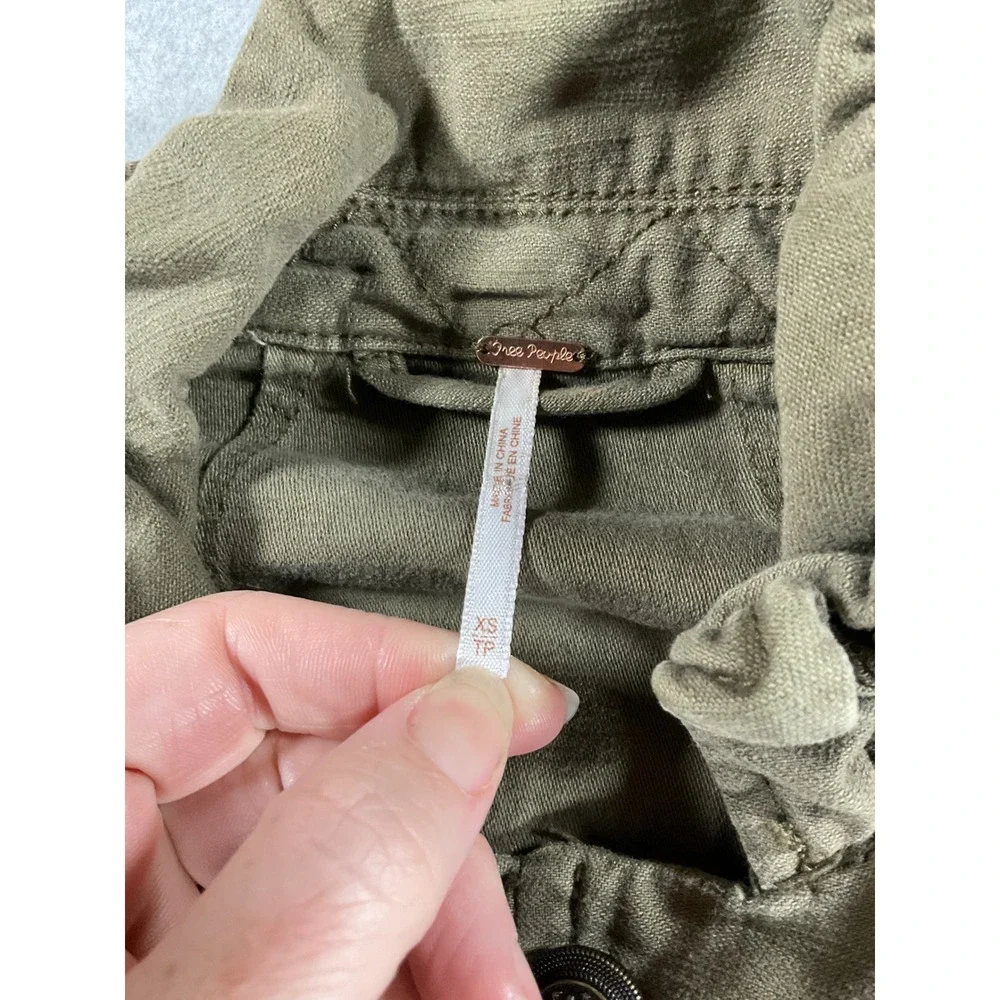 Free People Womens Olive Green Military Field Utility Jacket Cotton XS 2331